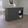 Kitchen Island Cart Victoria, Four Interior Shelves, Six Carters, One Drawer, Double Door Cabinet -Black