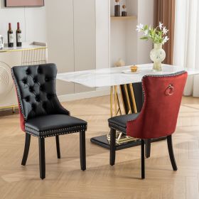 A&A Furniture, Nikki Collection Modern, High-end Tufted Solid Wood Contemporary PU and Velvet Upholstered Dining Chair with Wood Legs Nailhead Trim 2-