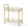 2 Tiers Gold Metal Bar Serving Cart with Wine Rack Glass Holder 120 LBS