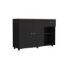 Kitchen Island Cart Victoria, Four Interior Shelves, Six Carters, One Drawer, Double Door Cabinet -Black