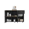 Kitchen Island Cart Victoria, Four Interior Shelves, Six Carters, One Drawer, Double Door Cabinet -Black