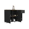 Kitchen Island Cart Victoria, Four Interior Shelves, Six Carters, One Drawer, Double Door Cabinet -Black