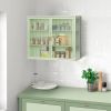 27.56"Glass Doors Modern Two-door Wall Cabinet with Featuring Three-tier Storage for Entryway Living Room Bathroom Dining Room,Mint Green