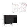 Kitchen Island Cart Victoria, Four Interior Shelves, Six Carters, One Drawer, Double Door Cabinet -Black