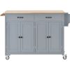 Kitchen Island Cart with Solid Wood Top and Locking Wheels,54.3 Inch Width,4 Door Cabinet and Two Drawers,Spice Rack, Towel Rack (Grey Blue)