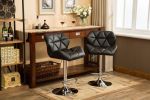 Glasgow Contemporary Tufted Adjustable Height Hidraulic Bar Stools, Set of 2, Black