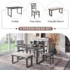 6-Pieces Family Furniture, Solid Wood Dining Room Set with Rectangular Table & 4 Chairs with Bench