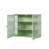 27.56"Glass Doors Modern Two-door Wall Cabinet with Featuring Three-tier Storage for Entryway Living Room Bathroom Dining Room,Mint Green