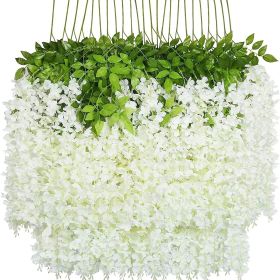 12 Packs Artificial Hanging Plants, Premium Oxidation Resistance Artificial Flower, Artificial Wisteria Plants, Artificial Plants For Home Decor Wall (Color: White)