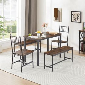 Dining Table Set, Barstool Dining Table with 2 Benches 2 Back Chairs, Industrial Dining Table for Kitchen Breakfast Table, Living Room, Party Room, Ru (Color: as Pic)